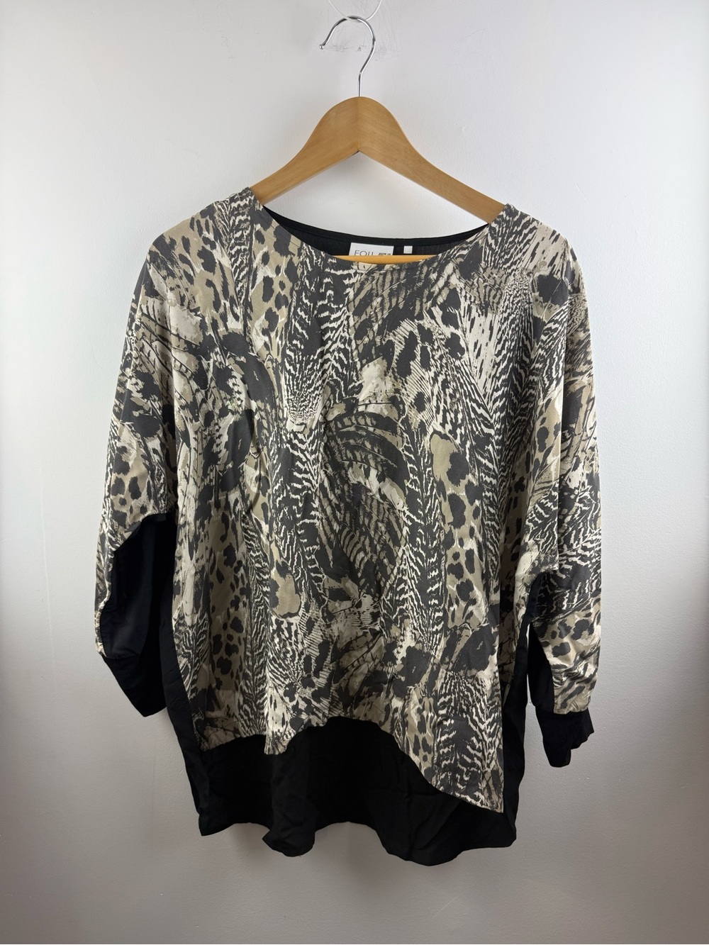 FOIL Mixed Animal Feather Print Viscose Oversized Blouse Top Size 6